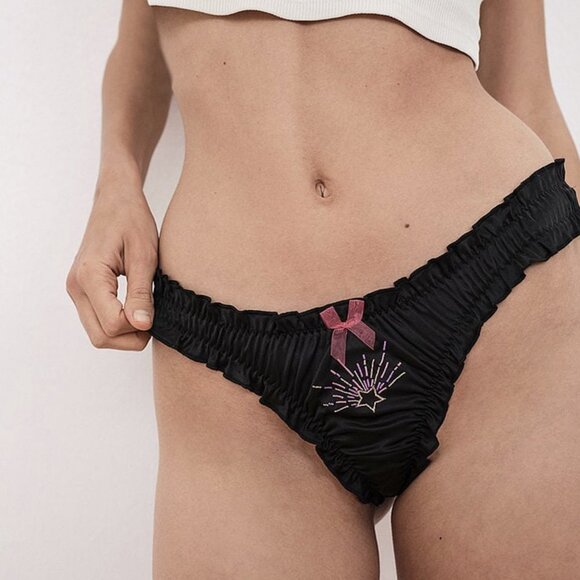 ❌SOLD❌FOR LOVE & LEMONS Satin Ruffle Thong Panty and Scrunchie Set Sz XXS - Picture 1 of 5